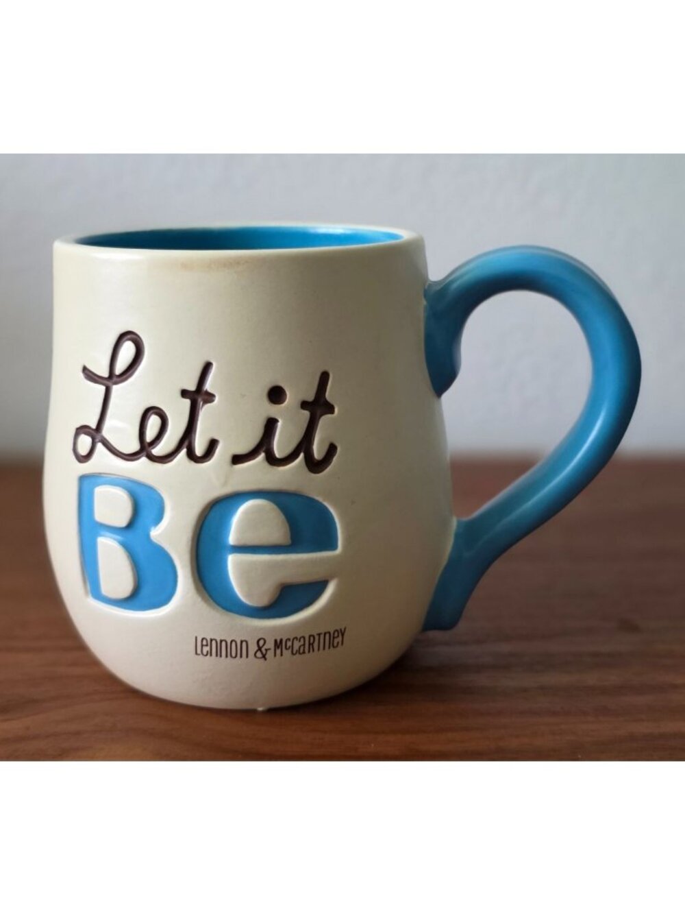 1998 Hallmark LET IT BE Lennon & McCartney Beatles Blue Handle Ceramic 14oz Mug - Picture 1 of 9